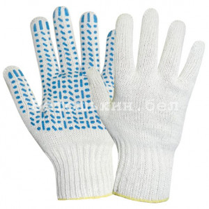 изображение перчаток рабочих х/б с ПВХ точкой 5 нитей 7,5 класс вязки
