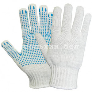 изображение перчаток рабочих х/б с пвх точкой 6 нитей 7,5 класс вязки белые