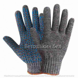 изображение перчаток рабочих х/б с ПВХ точкой 7 нитей 7,5 класса вязки серые
